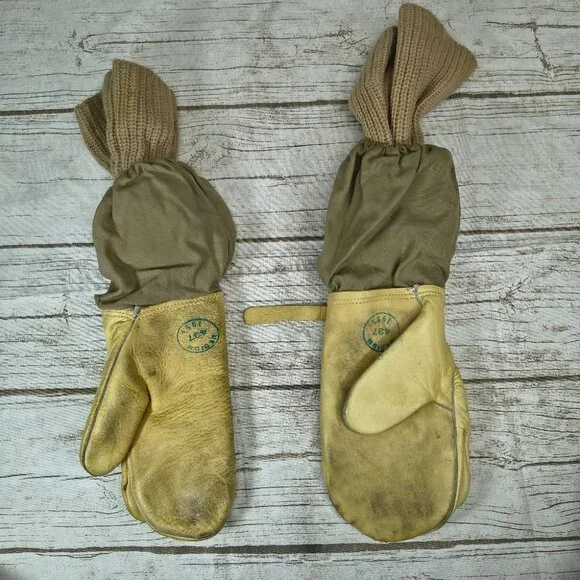 Vintage 1951 US Army Gunners Gloves Mittens Trigger Finger Leather Korean War